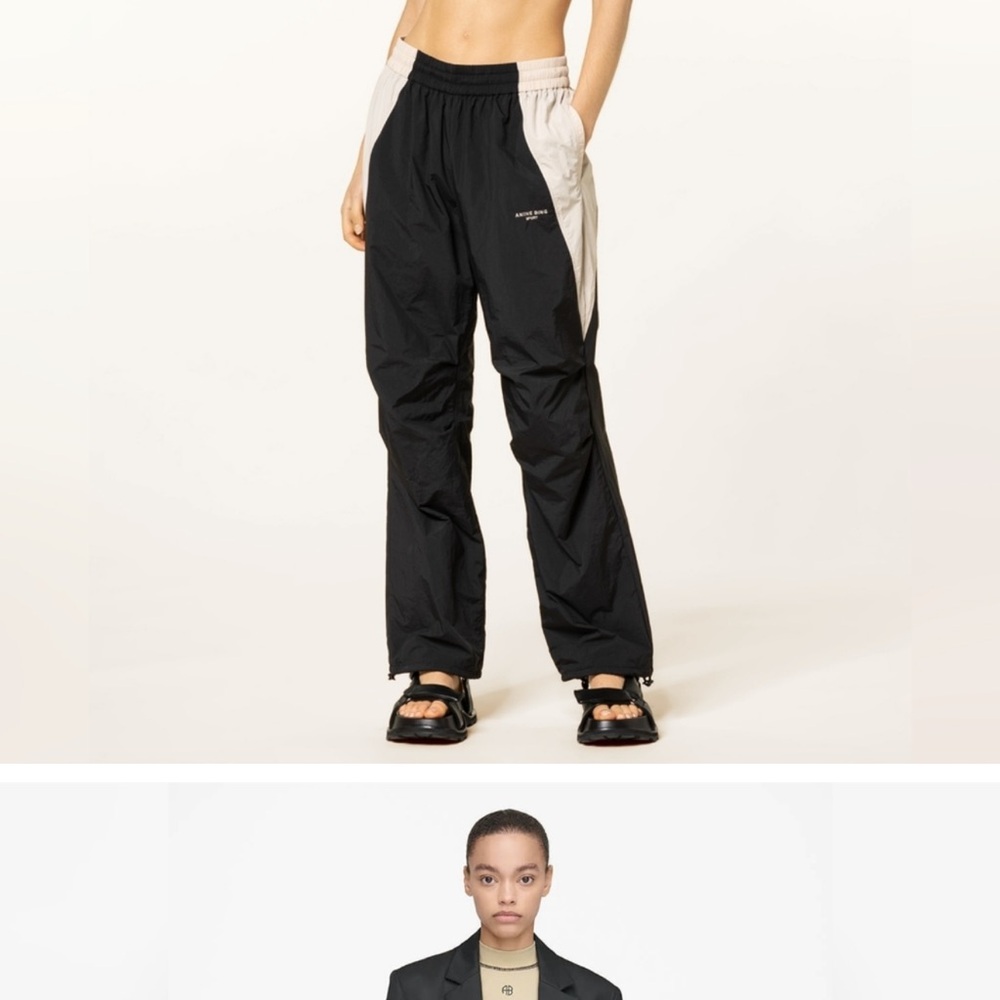 Anine Bing Black and Cream Track Pants with Relaxed Fit